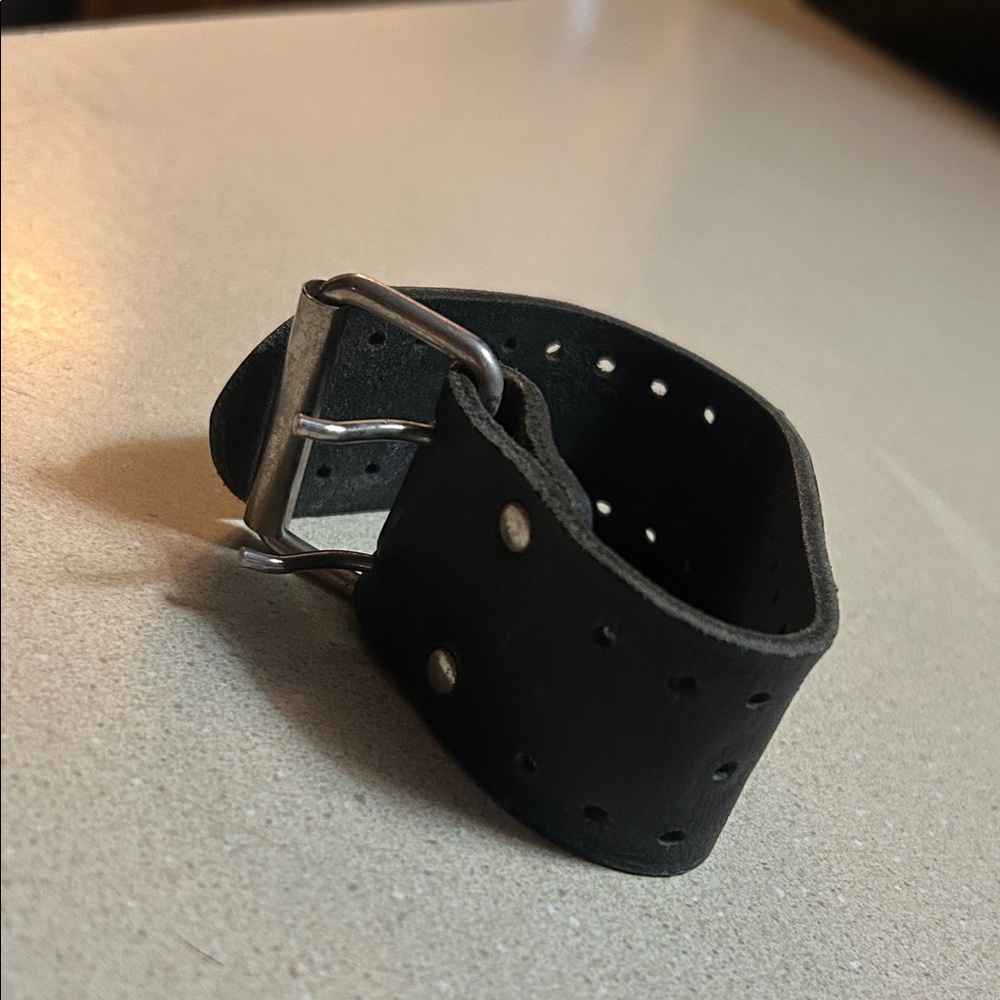 Black Leather Bracelet with Silver Buckle